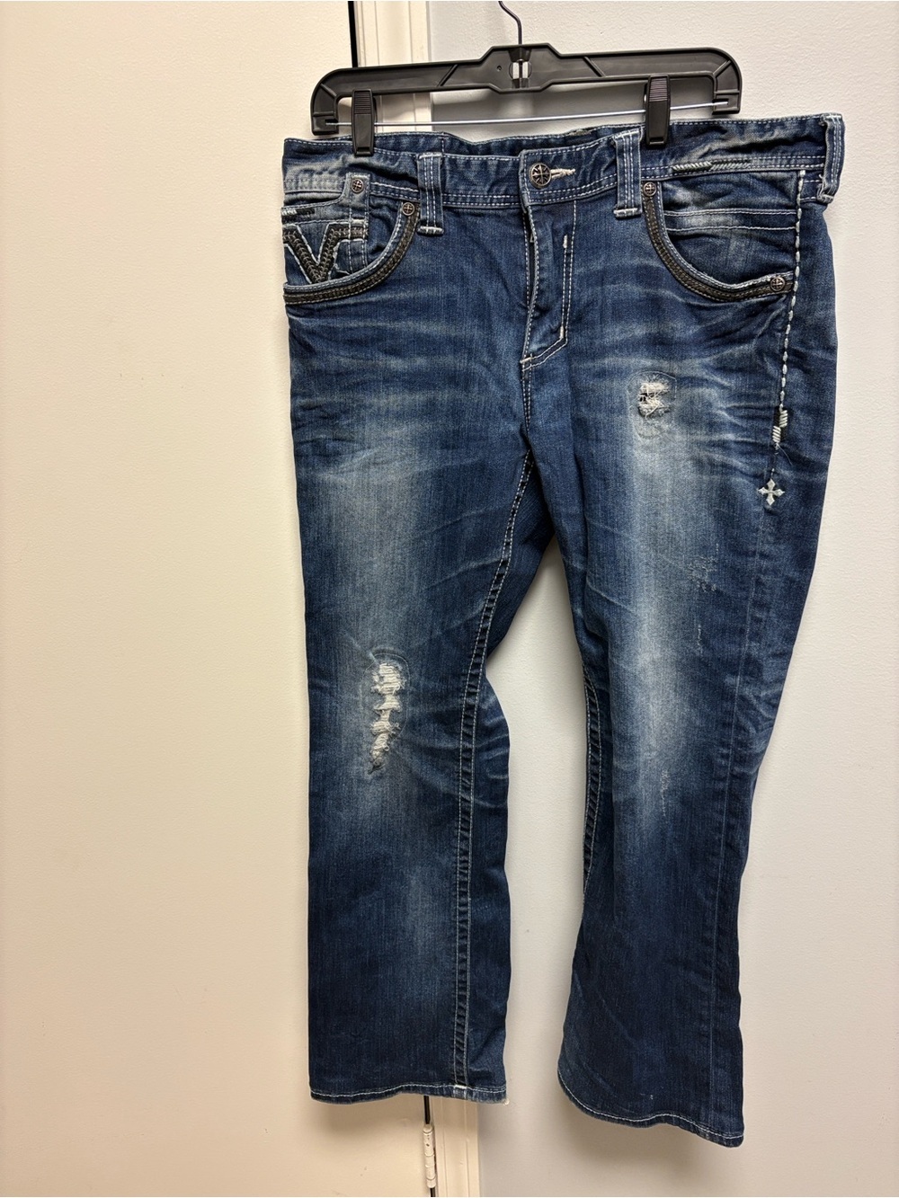 Affliction Grey and Dark Blue Denim Jeans